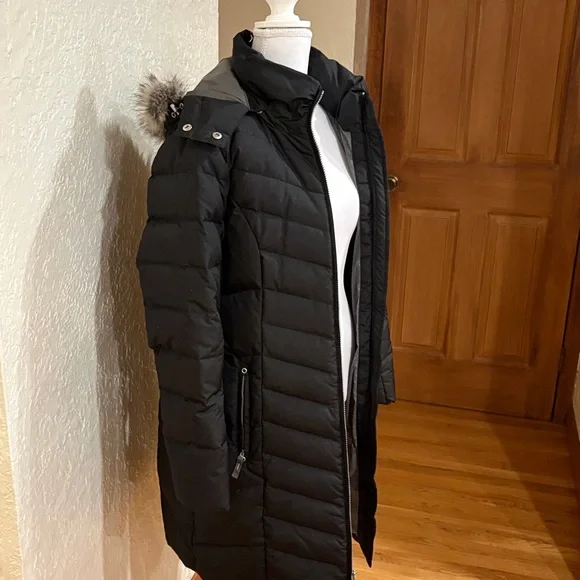 Eddie Bauer Black Down Fur Accent Puffer Coat - Picture 2 of 9